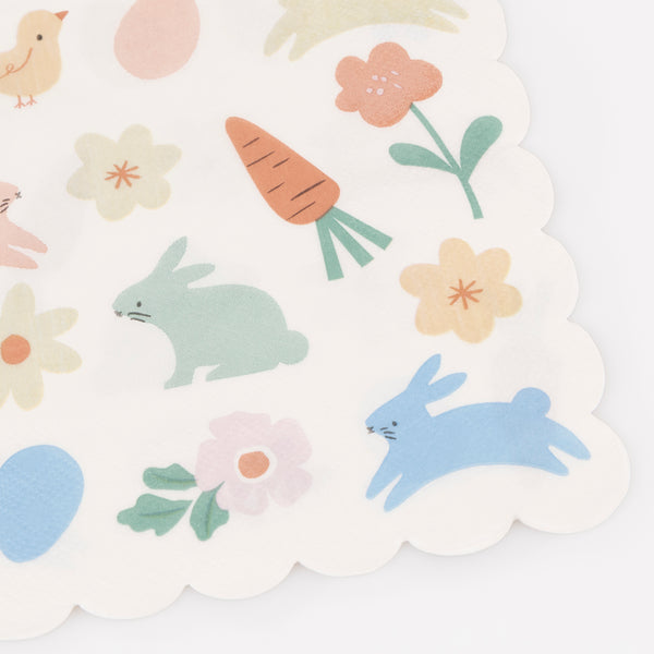 Our Easter napkins, made from 3-ply paper, feature Easter icons in spring colours, with a stylish scalloped edge, great for all ages. Image2