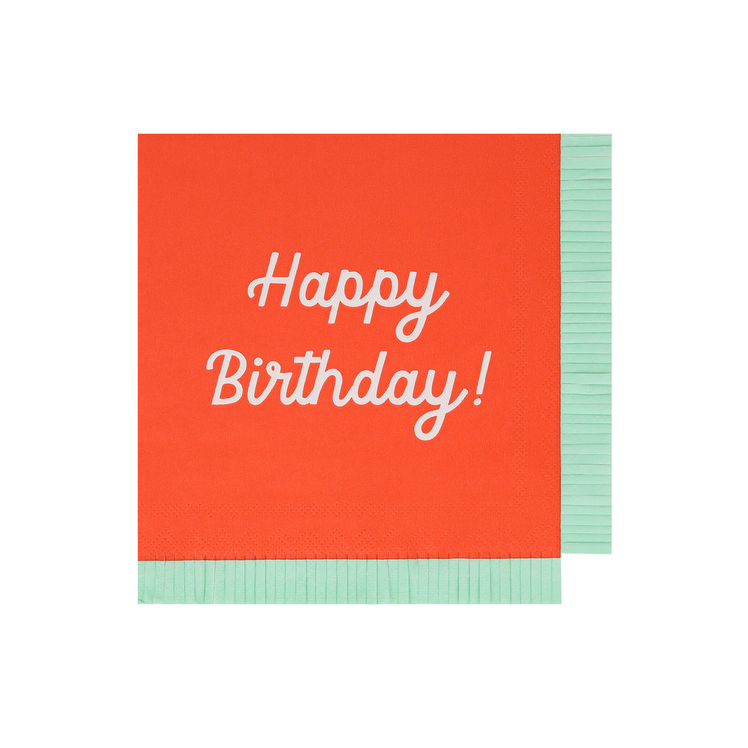 Our paper birthday napkins are made in bright colours with the words Happy Birthday on them.