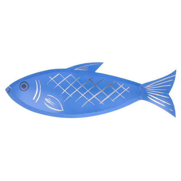 Let our fish-shaped plates, made from paper in shades of blue with shiny silver foil details, add a wonderful ocean vibe to your party. Image7