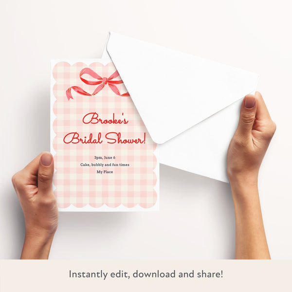Gingham Bow Download & Print Invitation Image3