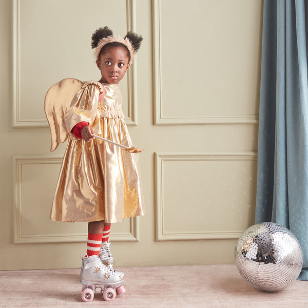 This beautiful gold lamé Christmas dress for girls is really angelic Image2