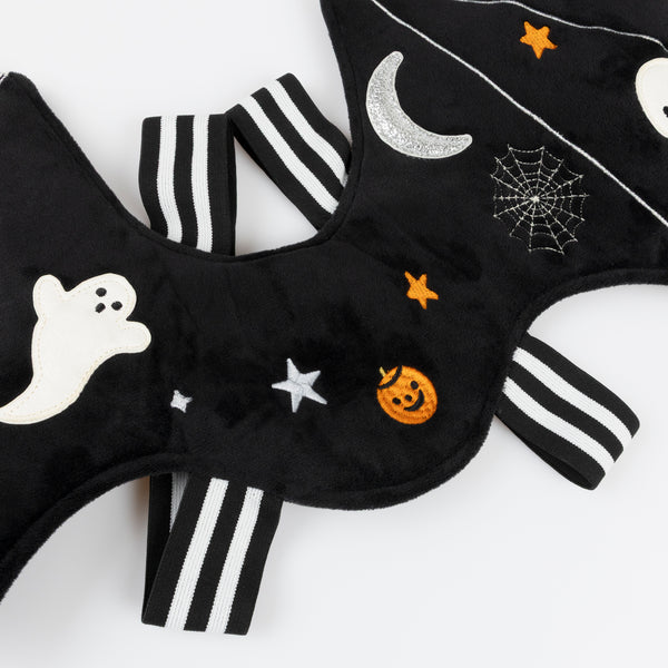 Our luxury black velvet bat costume features appliqued and embroidered wings with an adorable ear headband. Image3