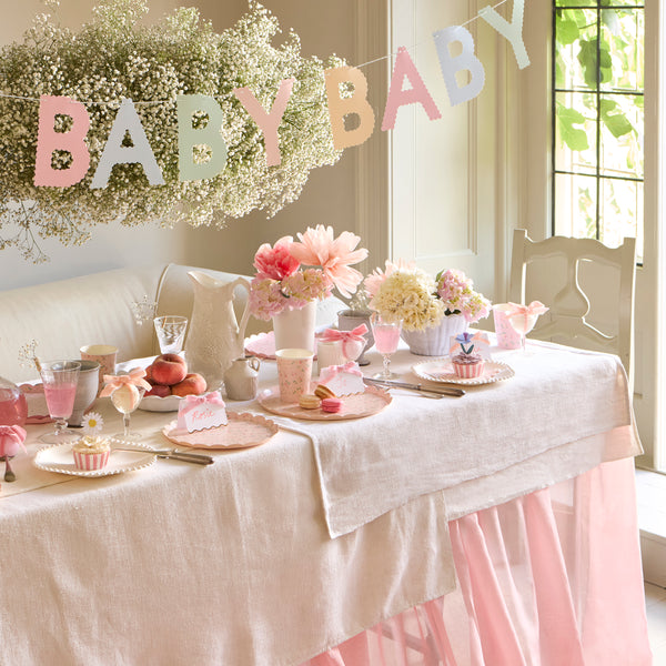 Our pastel paper garland, with the words baby, baby, baby, is ideal for your baby shower. Image2