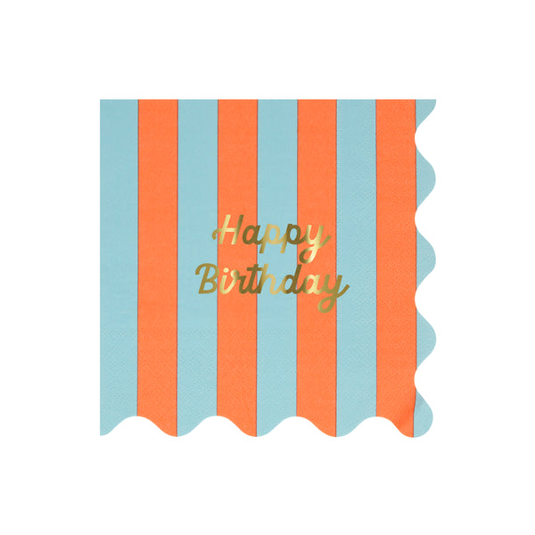 Our large striped party napkins have the words Happy Birthday on them in shiny gold foil. Image6