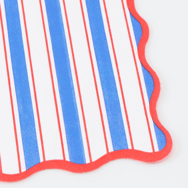 Use our small napkins, made from 3-ply paper with red, blue and white stripes, to enhance a nautical themed party or chic celebration. Image3