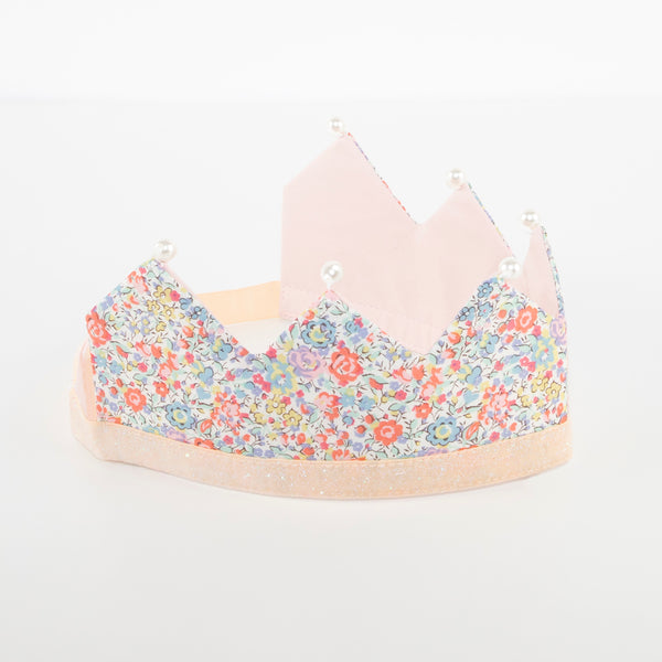 Our beautiful princess crown made with Liberty floral fabric is beautifully embellished with fake pearls. Image2