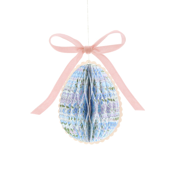 Our Easter egg decorations are made from honeycomb paper with Liberty floral designs, scalloped edges and velvet bows for luxe look. Image5