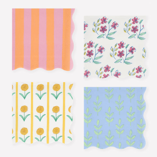 Our paper napkins, in a versatile small size, feature colourful floral designs based on Indian block prints, ideal for chic celebrations. Image1