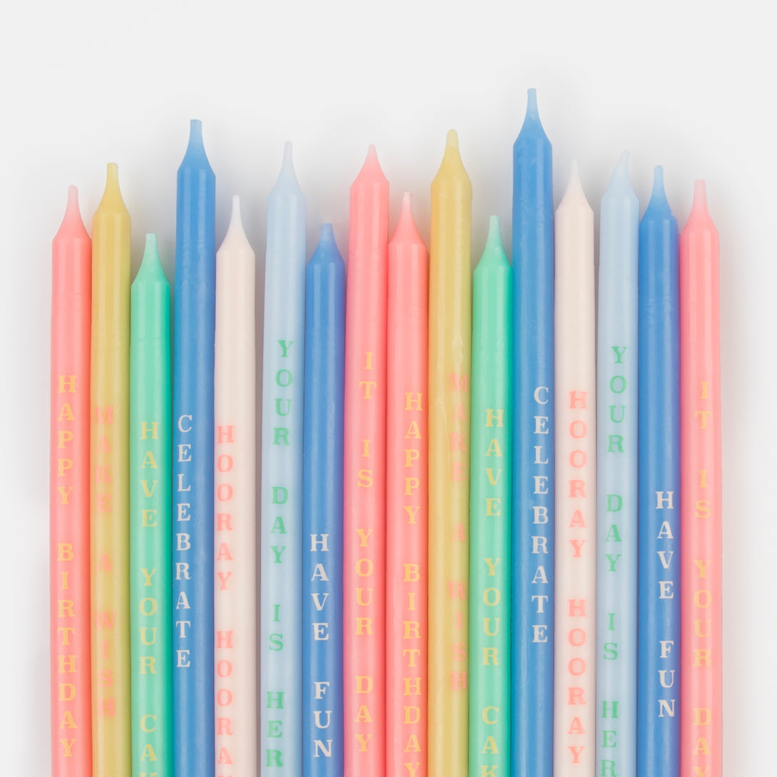 Make your birthday cake look amazing with our special birthday cake candles in bright colours with fun message.