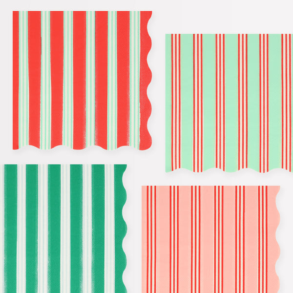 Our large striped napkins, in festive colours with scalloped edges, are perfect for all your Christmas meals.