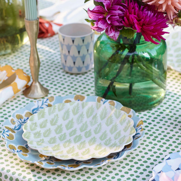 Our reusable side plates, made from melamine, feature Molly Mahon block print designs. Image3
