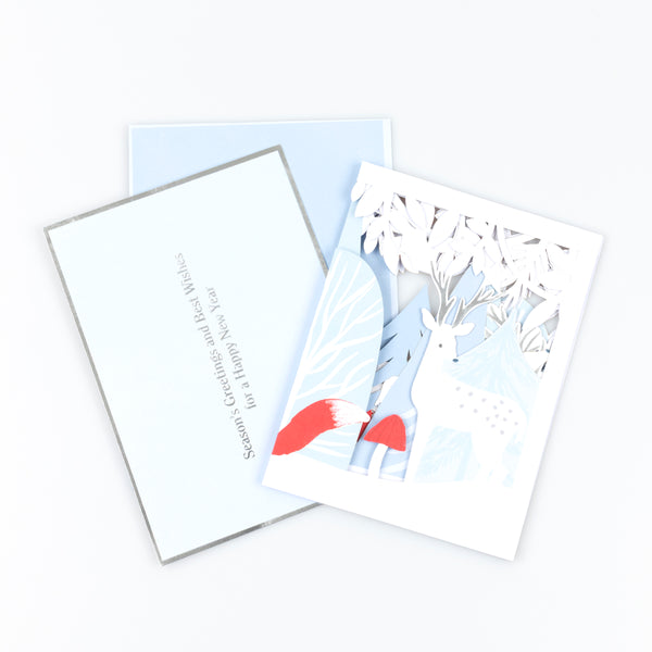 Our concertina card for Christmas opens up to show a winter woodland scene with animals, funghi and foliage, a beautiful decoration. Image3