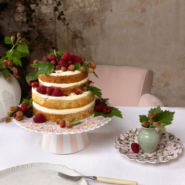 Display your celebratory cakes on our special cake stand, with a floral and striped Liberty print pattern, perfect for bridal shower cakes. Image2