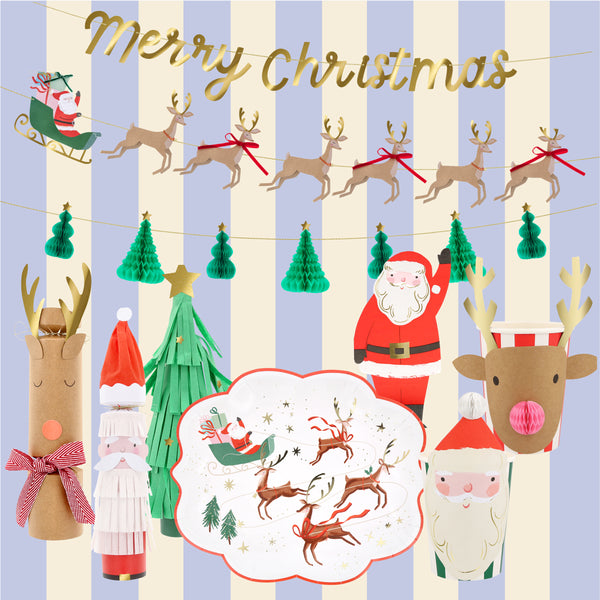 Bring the cheer of Santa to a family Christmas party with our paper plates, cups, napkins, crackers and statement Christmas garlands. 