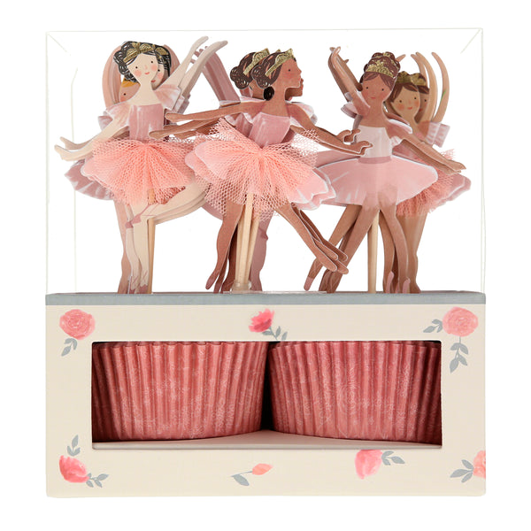 This set includes ballerina decorations for a birthday party, and tableware and a cupcake kit.  Image5