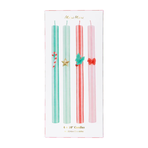Our tall Christmas candles feature 4 different seasonal stripes teamed with wax festive icons and coloured wicks for a stylish look. Image3