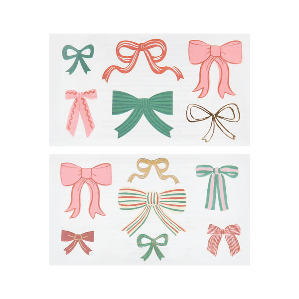 Our temporary tattoos feature Christmas bow designs in a mix of classic and modern colours with shiny gold foil details for a stunning look. Image2