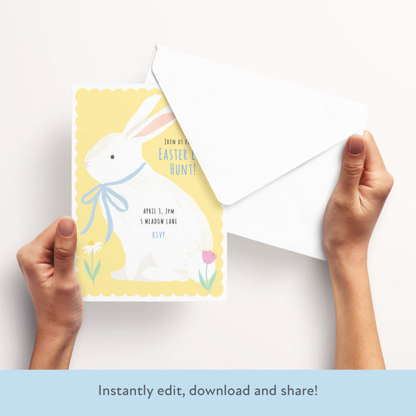 Bunny With Bow Download & Print Invitation Image3