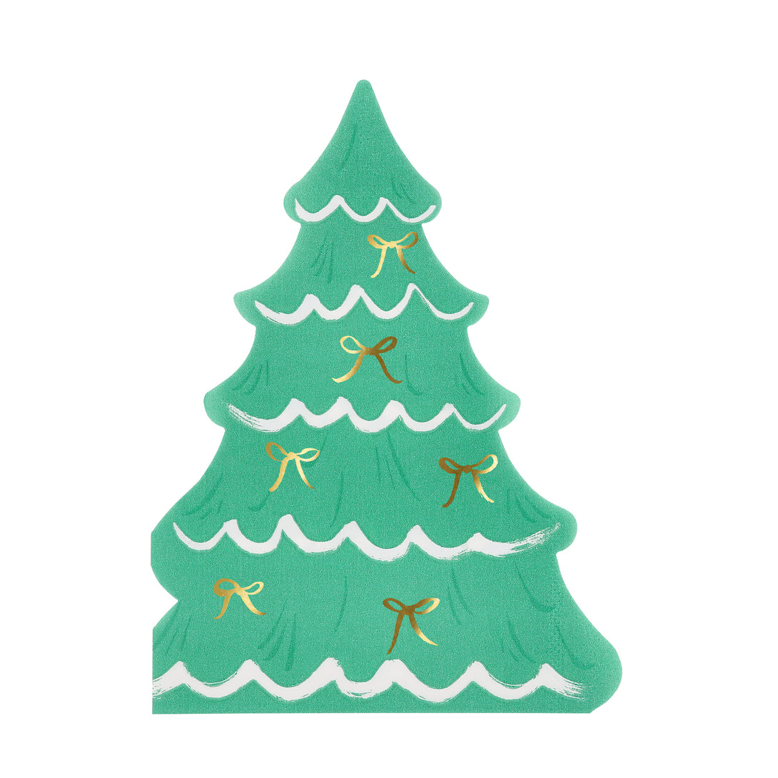 Our Christmas paper napkins are made in the shape of a Christmas tree with a stylish bow design, and gold foil details. Image4