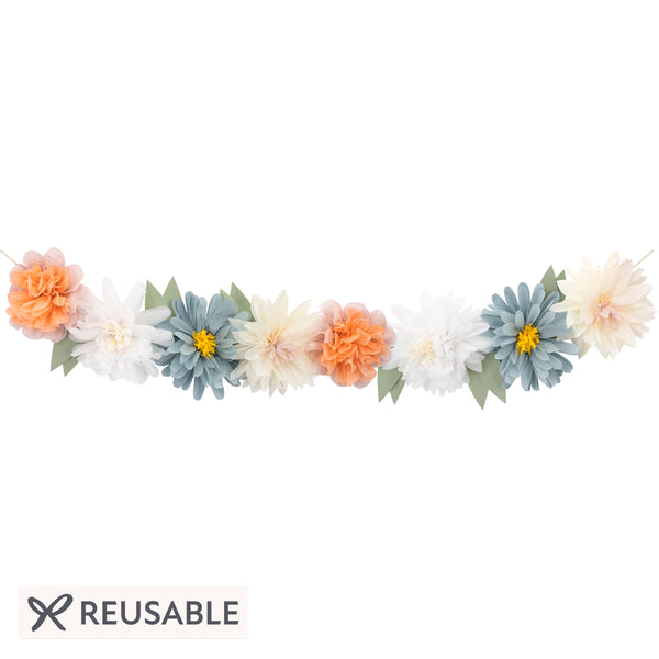 Our reusable flower garland is crafted from colourful tissue paper decorations. Image1