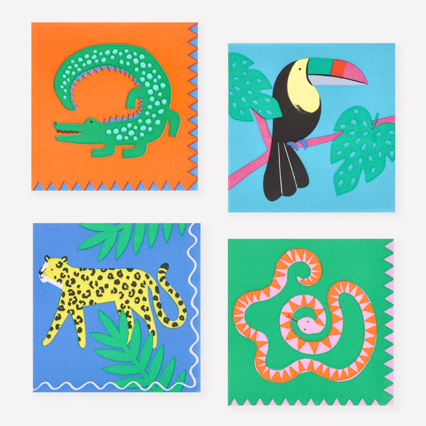 Make your jungle party table look amazing with our fun and colourful rainforest animal napkins, made from 3-ply paper. Image1
