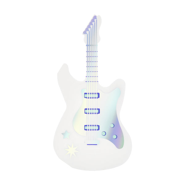 For a cool touch at a music lover's party add our paper napkins in the shape of an electric guitar, in neon coral, blue, mint and white. Image5