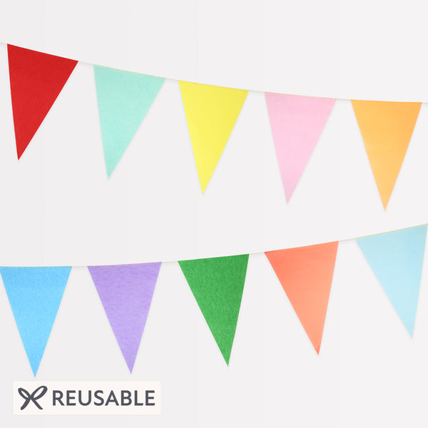 Our paper garland set includes 2 flag garlands in 10 bright colours, ideal for birthday party decorations. Image1