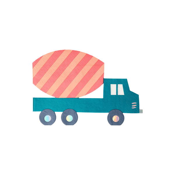 Our construction party supplies include paper plates, a 3D garland, cups, napkins, hats and a cupcake kit.  Image1