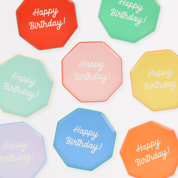 The octagonal design, and bright colours, of our birthday plates make these the perfect side plates for a birthday celebration.