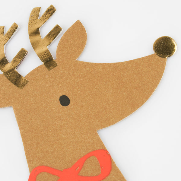 Our Christmas napkins, in the shape of reindeer with shiny gold foil antlers, will look amazing at your festive meals. Image3