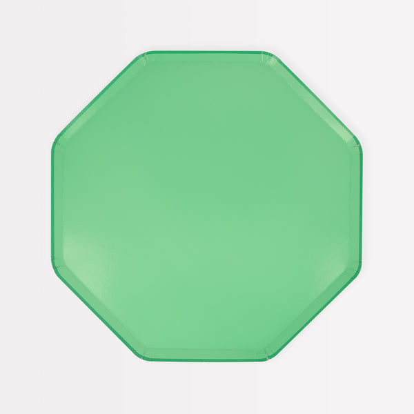 Our small green plates, are octagonal plates that are perfect for any party.