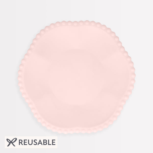 Our pink plates, made from bamboo and sugar cane, are compostable and decorative. Image1