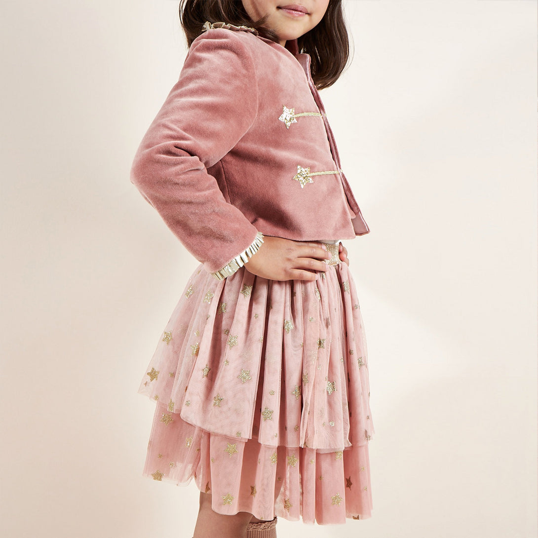 This girls' Christmas costume is made from velvet, tulle and gold lamé. Image5