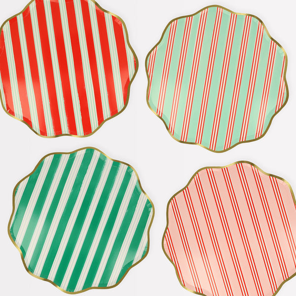 Our Christmas party set includes striped paper plates, cups and napkins, and a luxury velvet garland.  Image5