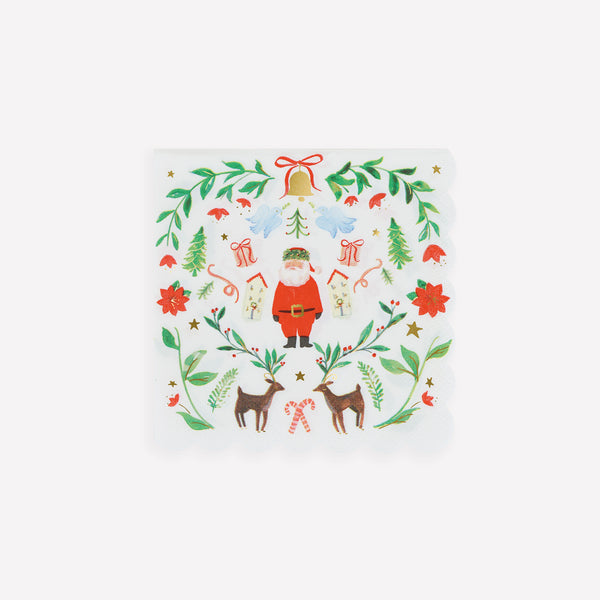 Unsere kleinen Weihnachtsservietten aus 3-lagigem Papier zeigen den Weihnachtsmann in einem von der Folklore inspirierten Design und sorgen so für ein warmes, festliches Gefühl bei Ihren Festmahlzeiten. Bild1