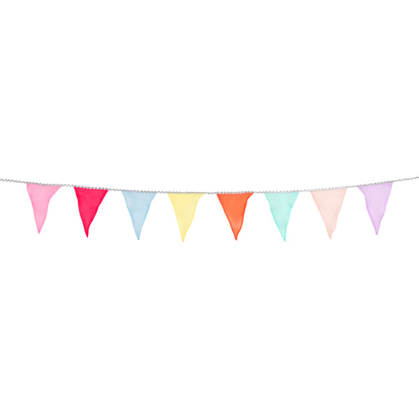 Our rainbow garland is ideal to add charm and colour to any celebration, made with organza flags in 8 colours it's reusable and decorative. Image5