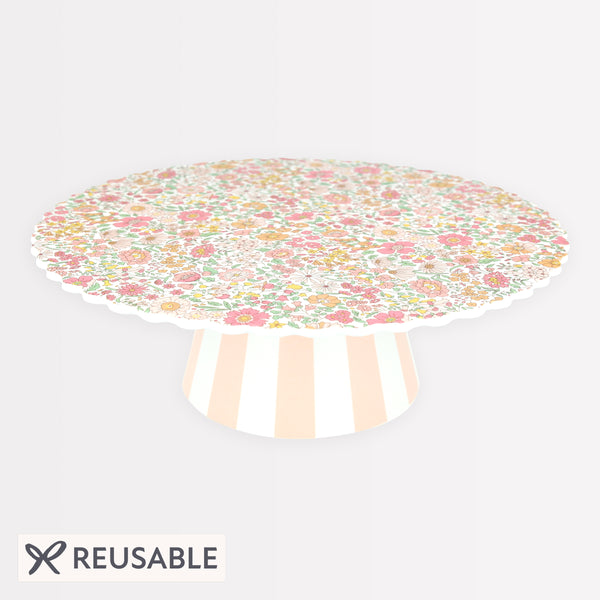 Display your celebratory cakes on our special cake stand, with a floral and striped Liberty print pattern, perfect for bridal shower cakes. Image1