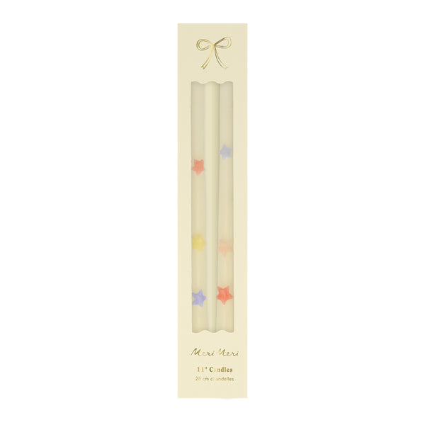 Our taper candles, with coloured stars, will look great as table candles or on placed on the mantel. Image4