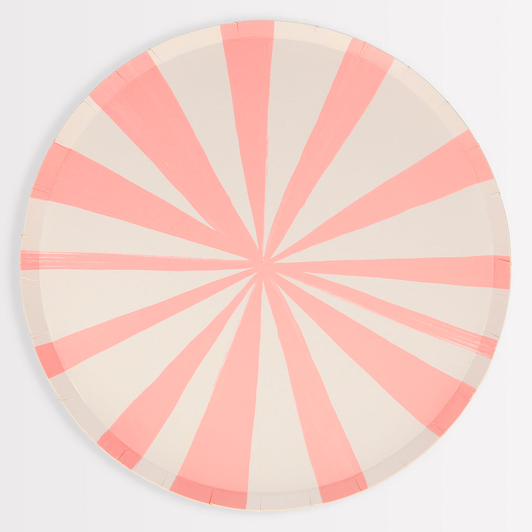 Our party plates, dinner plates with pink stripes, are ideal to add to your birthday party supplies.