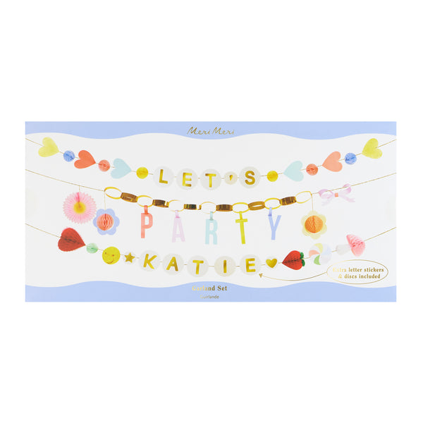Our party garland features 3 garlands, with a section to personalise the birthday girl or boy's name, perfect to add to your birthday party decor. Image4