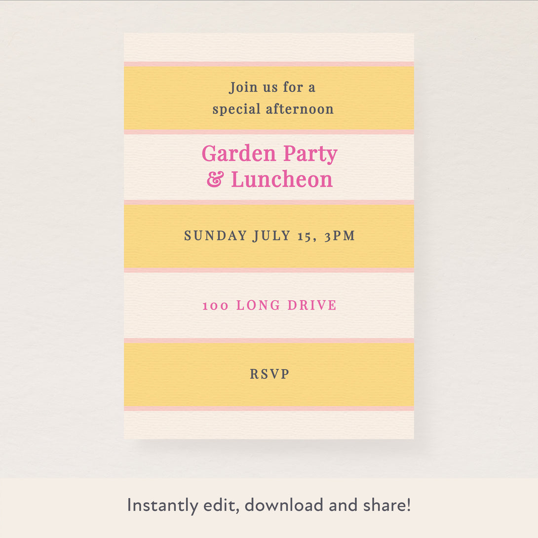 Yellow Cabana Stripe Download & Print Invitation Image1