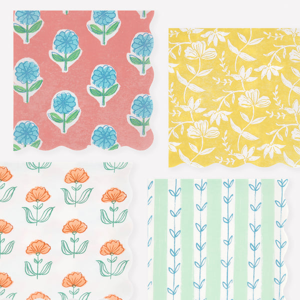 Our large napkins, made from 3-ply paper, feature summery floral print designed inspired by Indian block prints, ideal for chic celebrations. Image1