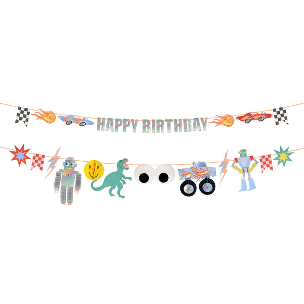 Our Toybox party set includes tableware, candles, party bags and a garland all with vibrant retro designs, ideal for fun birthday parties.  Image2