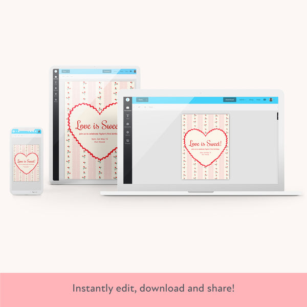 Vintage Rose Heart Download & Print Invitation Image2