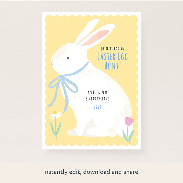 Bunny With Bow Download & Print Invitation Image1