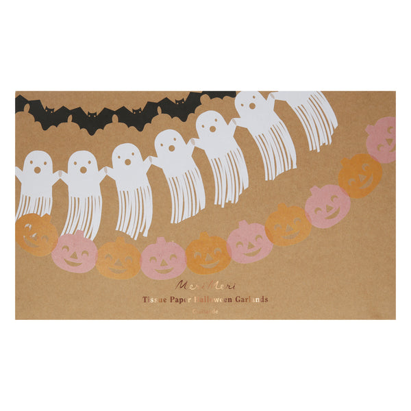 Our tissue paper Halloween garlands are in the shape of pumpkins, bats and ghosts. Image4