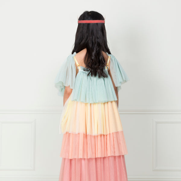 This princess costume for kids is made from colourful tulle layers and comes with a gold princess crown. Image6