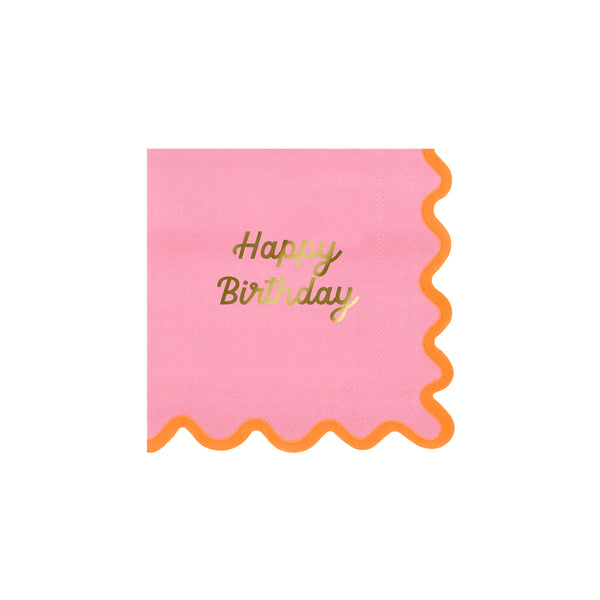 Our birthday napkins, made from paper in a small size, feature four bright colourways, a ricrac style edge, and a shiny gold foil Happy Birthday. Image4