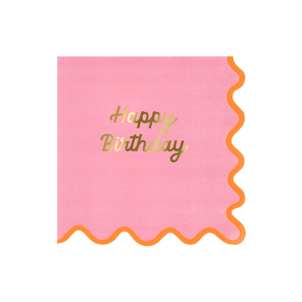 Our birthday napkins, made from 3-ply paper, feature four bright colourways, a ricrac style edge, and a shiny gold foil birthday message. Image4