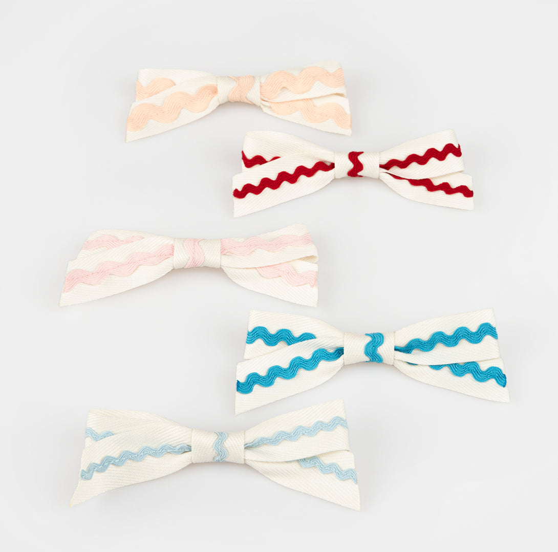 Our bow hair clips feature on-trend ric rac in pretty colours, fabulous as kids accessories.